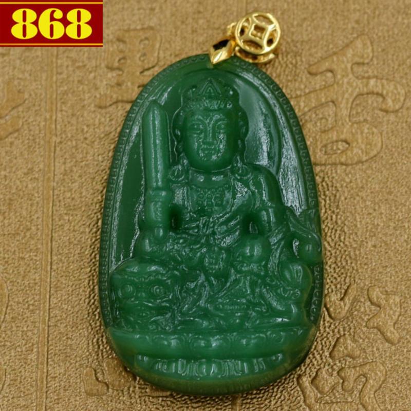 Mặt dây chuyền Văn Thù Bồ Tát 5 cm - ngọc tủy xanh