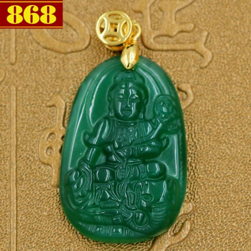 Mặt Phật Bồ tát Phổ hiền size nhỏ 3.6 cm - đá thạch anh xanh