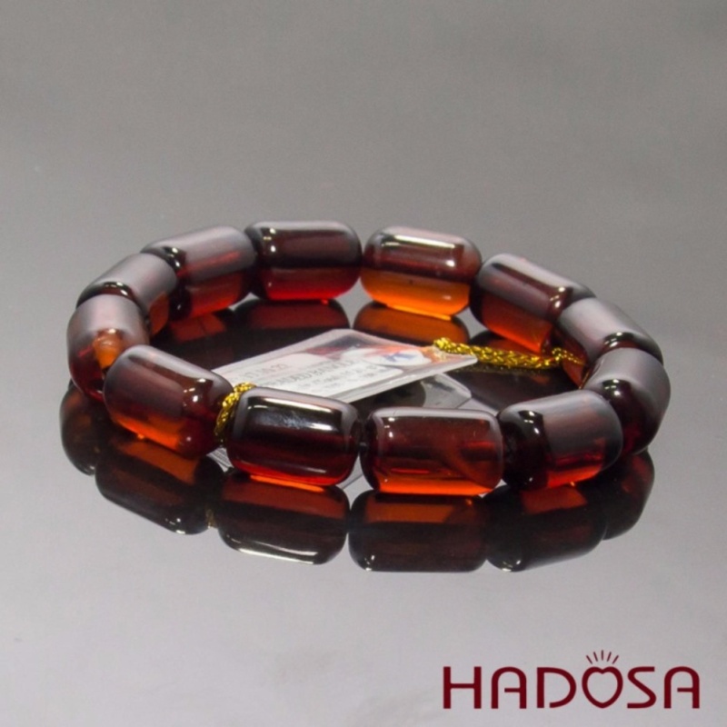 Vòng Hổ Phách Baltic nâu đỏ hạt đốt 11mm đặc biệt cao cấp Hadosa