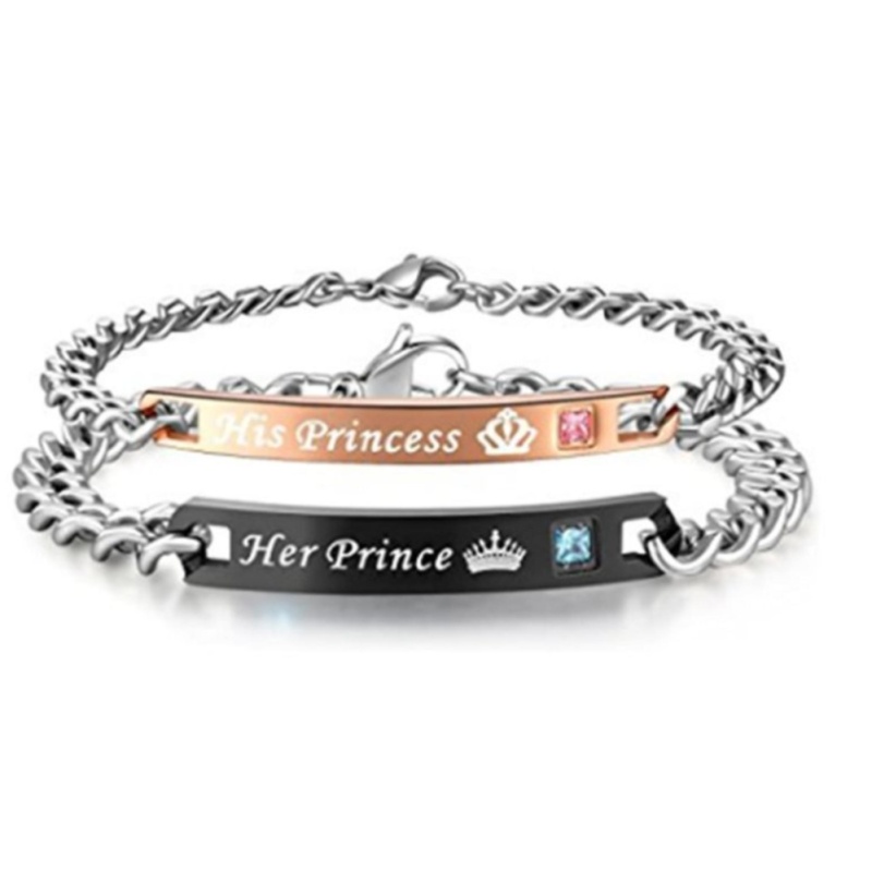 Vòng tay đôi nam nữ khắc chữ his princess - lắc tay cặp đôi giá rẻ.