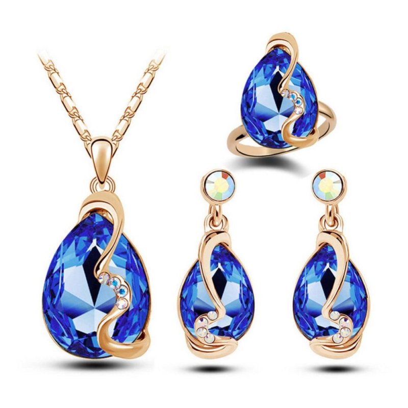 Women Jewelry Sets Crystal Rhinestone Earrings+Pendant Necklace+Ring - intl