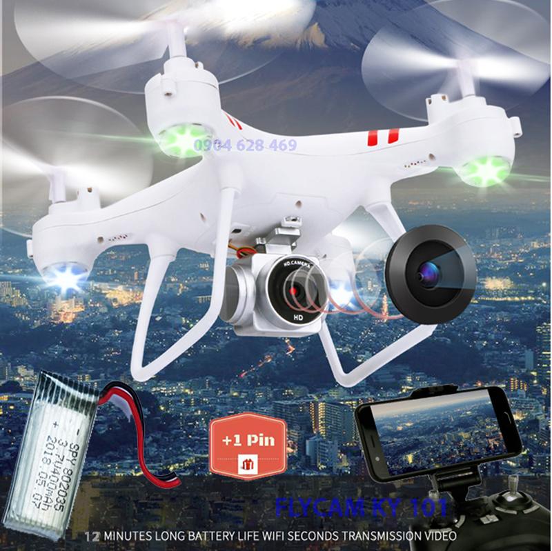 [Bộ 02 pin] Máy bay Flycam KY101 Cao cấp, kết nối Wifi với điện thoại Có tay cầm điều khiển từ xa