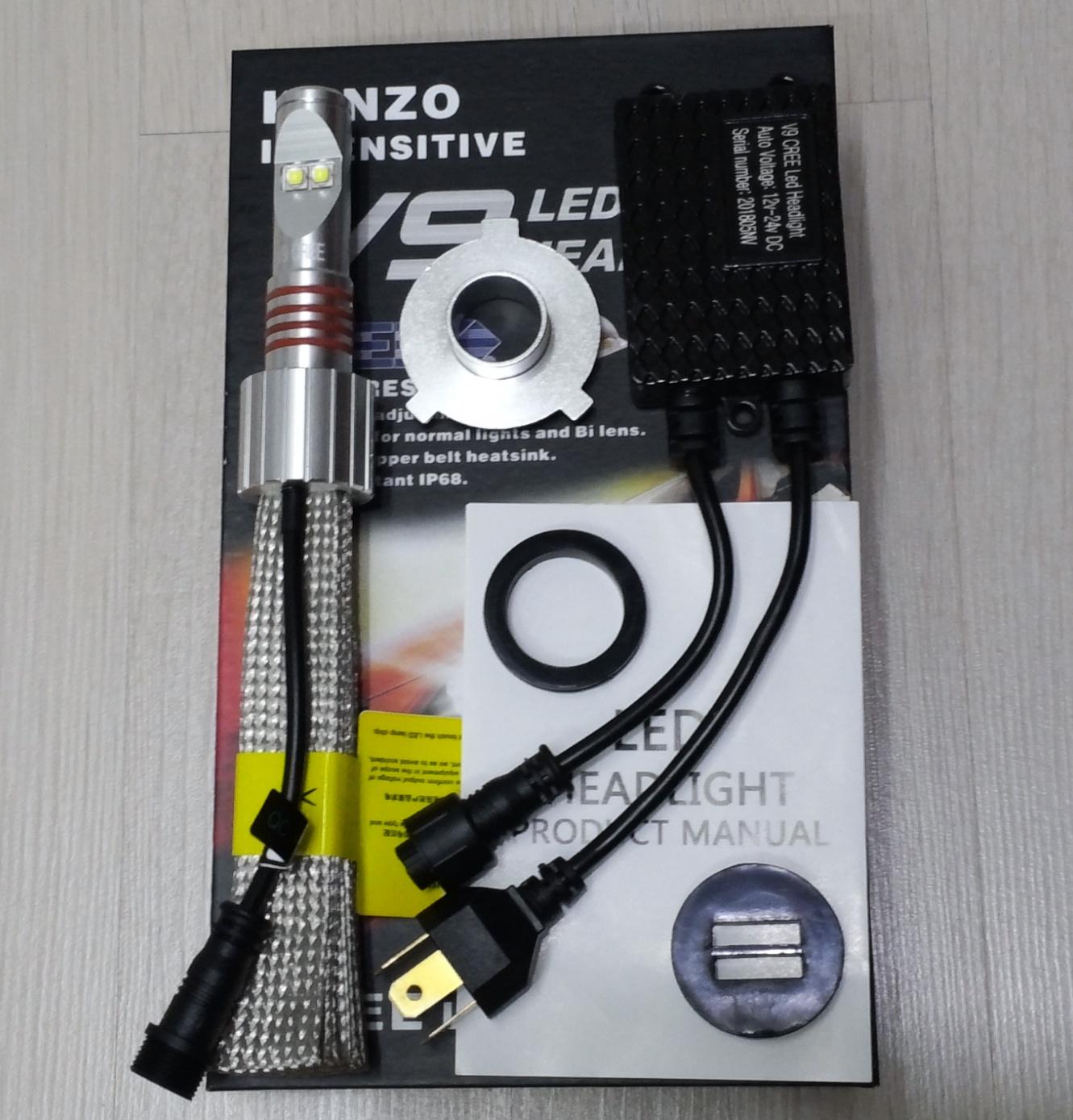 Bh 24 tháng - chân h4 - dual color - 1 bóng đèn led chân h4 cree kenzo v9 thay cho xhp70 - cos 4300k, pha 6000k