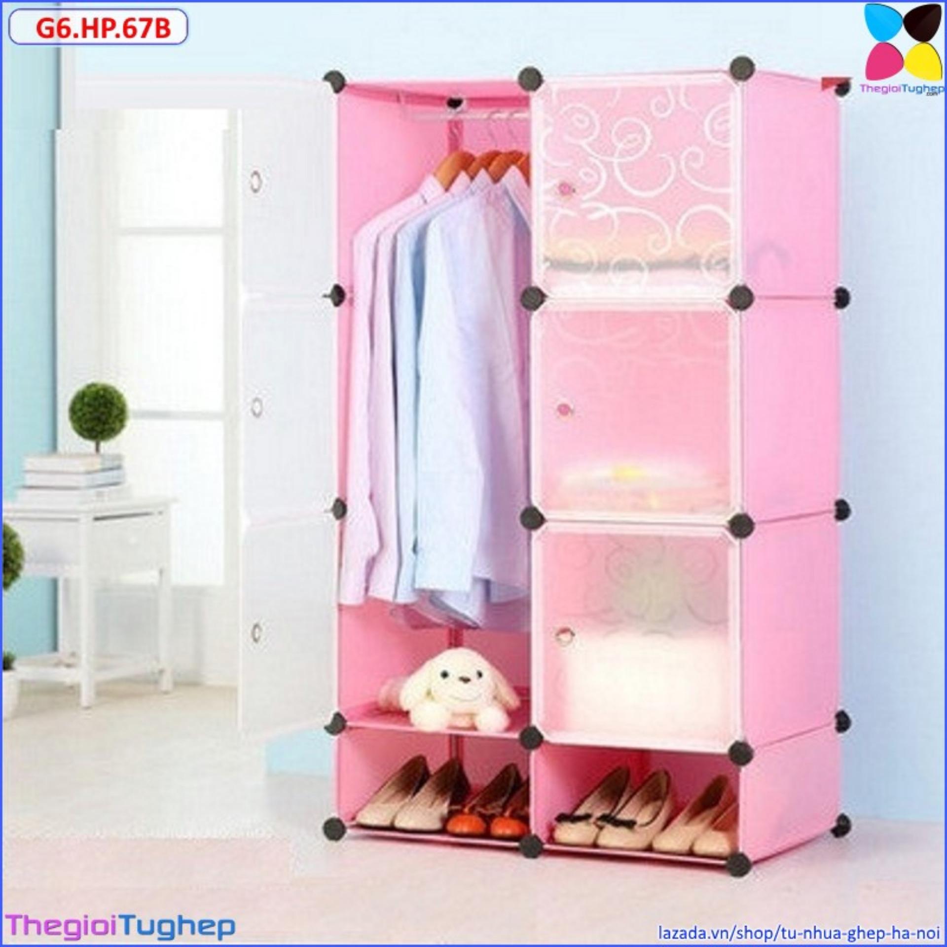 Tủ nhựa lắp ghép thông minh 6 ô và 2 ô giầy, cánh trong -g6.hp.67b