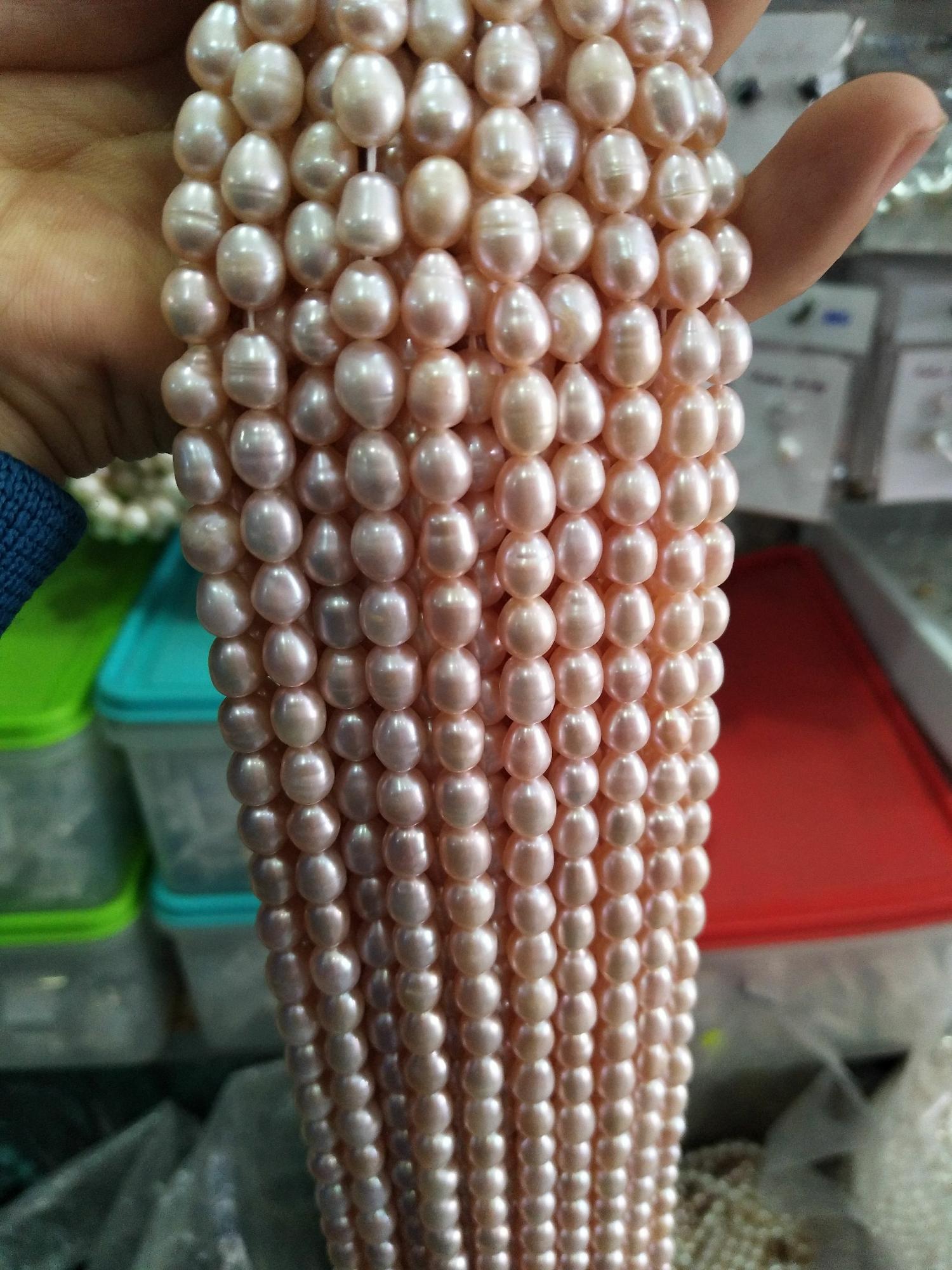 Dây hạt ngọc trai thật hạt dài 7-9ly màu tím