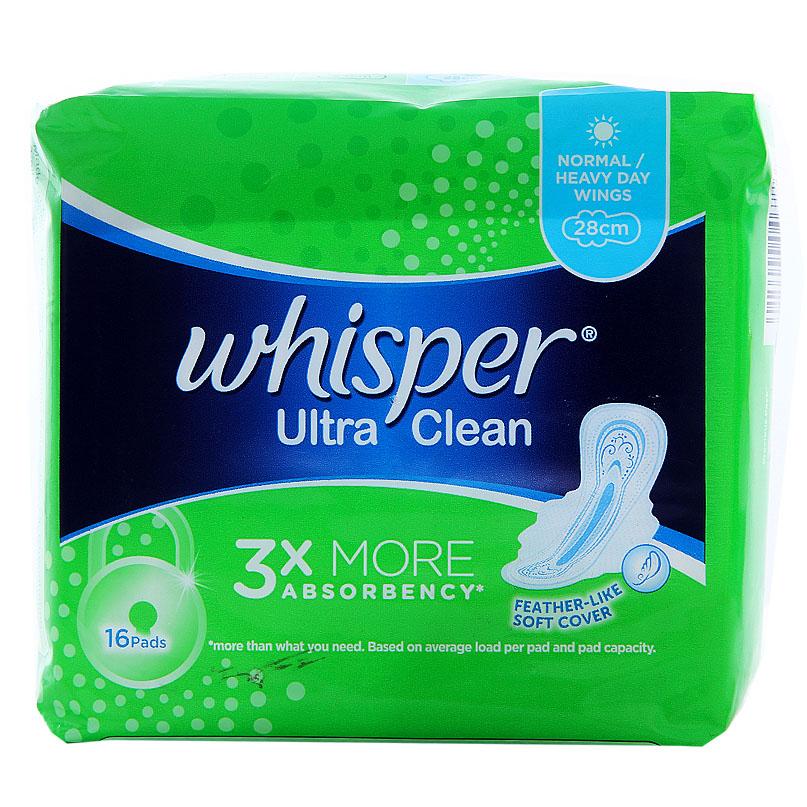 Băng vệ sinh Whisper Untra Clean có cánh 28cm gói 16 miếng