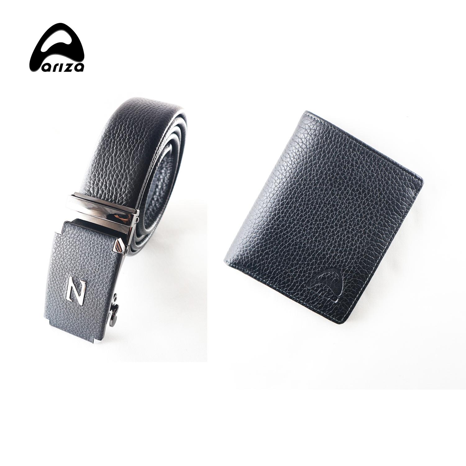 Combo thắt lưng nam và ví nam da bò đứng da miu cao cấp Ariza