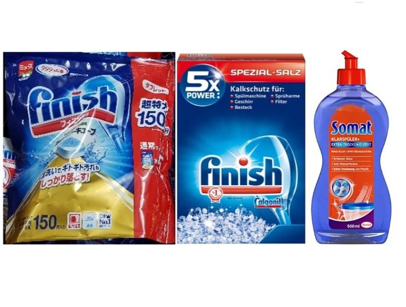 Combo viên rửa bát finish 150 viên + muối rửa bát finish + nước bóng somat dùng cho máy rửa bát