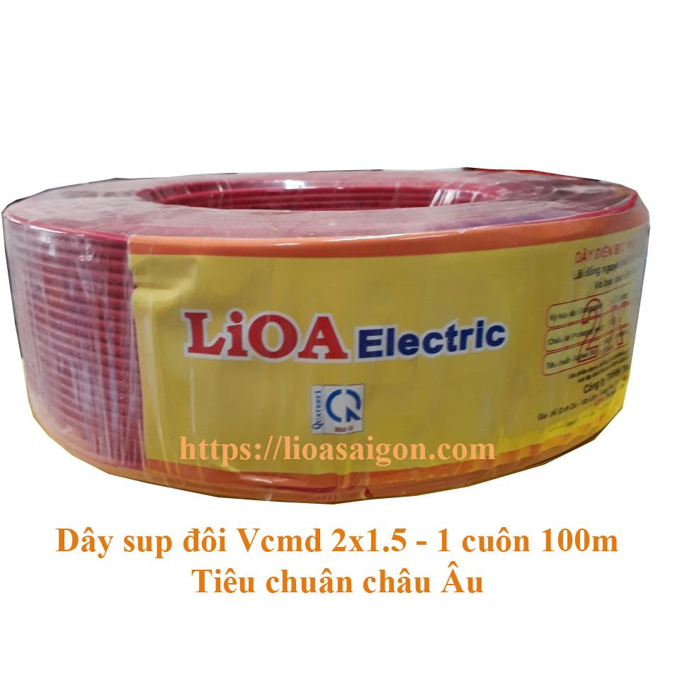 Cuộn 100m Dây điện súp đôi LIOA tiết diện 2x1.5mm2 - Vcmd 2x1.5 100% đồng - Tiêu chuẩn châu Âu