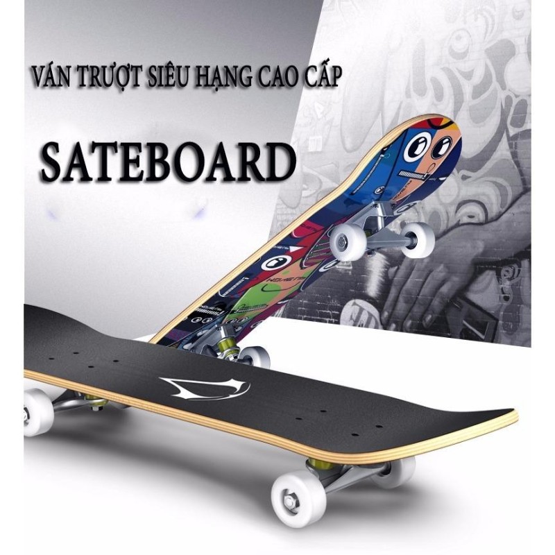 Ván trượt Skateboard cao cấp cỡ lớn (Mặt nhám + Bánh cao su)