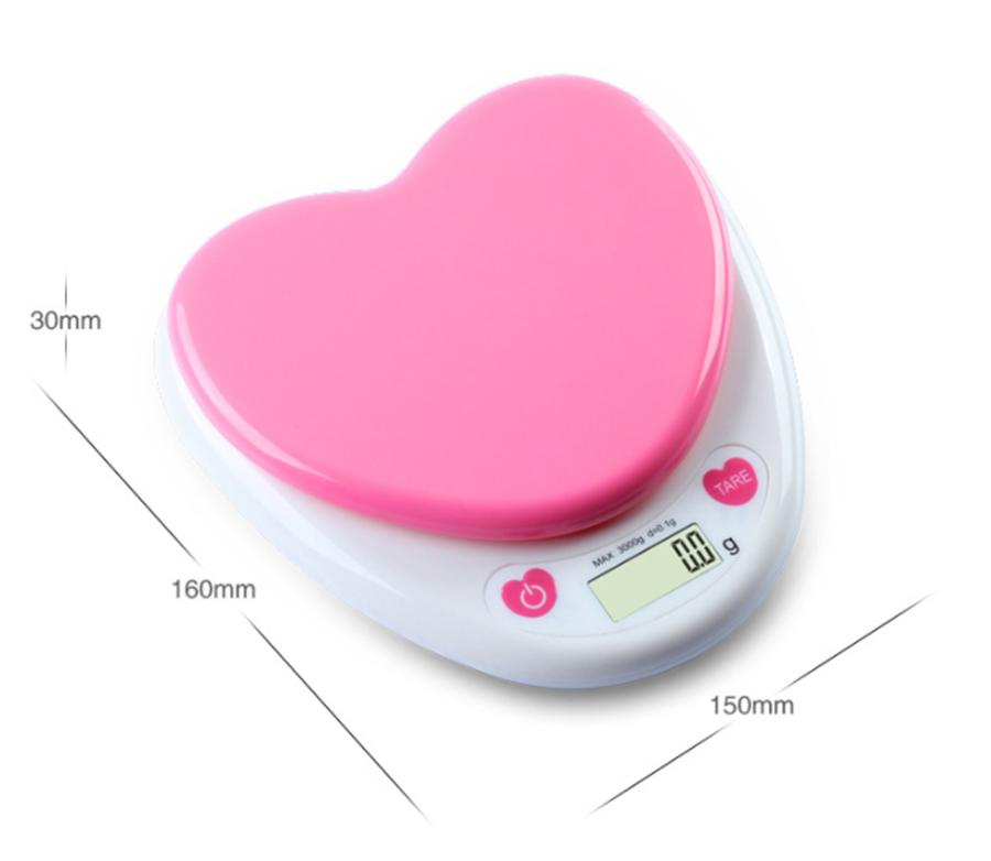 Cân điện tử hình trái tim thực phẩm cho nhà bếp từ 5kg/ 1g + 2 pin AAA