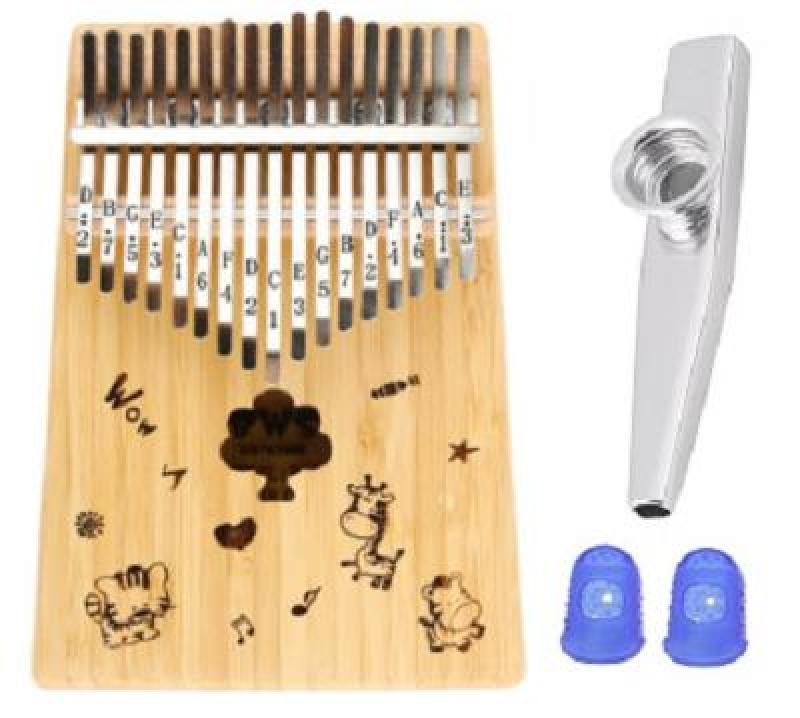 Đàn Kalimba 17 Phím BWS Hoạt hình mặt trời (Solid Mbira Thumb Finger Piano 17 Keys - Kèm túi, hướng dẫn, búa lên dây, dán nốt - Cho trẻ cảm thụ Âm Nhạc và người mới chơi Nhạc Cụ) Kèm Kèn Kazoo + Bọc ngón tay