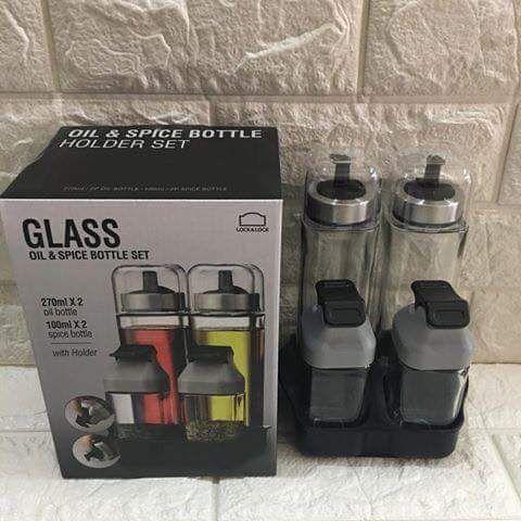 Set 4 gia vị lock đựng dầu ăn llg702 kèm khay