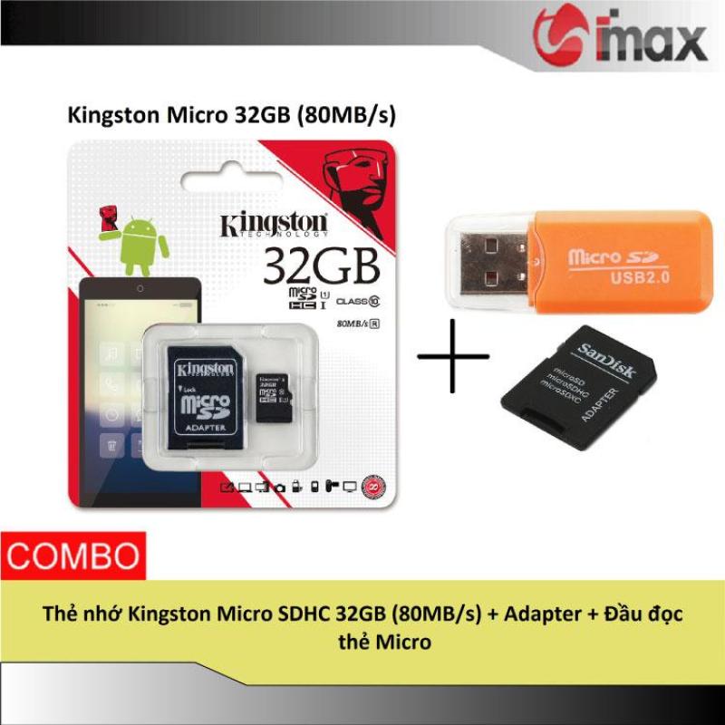 Thẻ nhớ Kingston Micro SDHC 32GB (80MB/s) + Adapter + Đầu đọc thẻ Micro