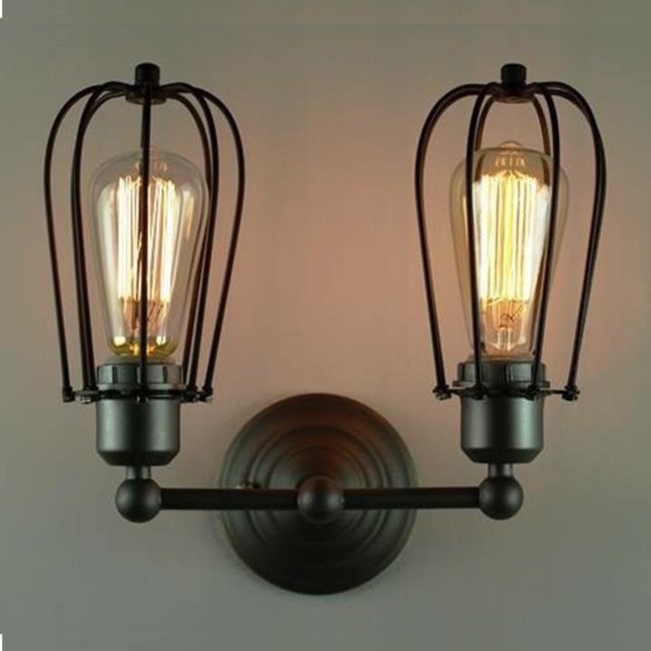 Đèn treo tường - đèn gắn tường - đèn cầu thang rọ sắt đôi dáng quả lê TU001-2D