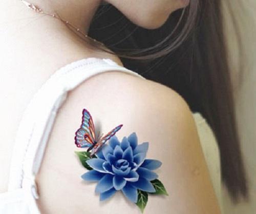 Hình Xăm Dán Chủ đề "Hoa Cánh Bướm" - 1 tờ A4