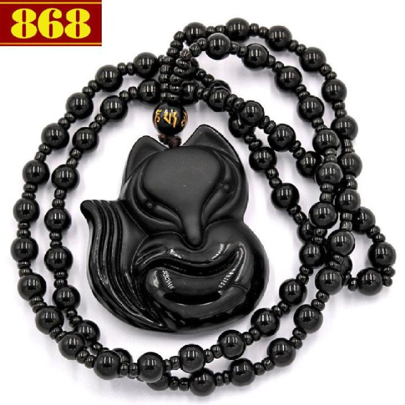 Vòng cổ hồ ly đá thạch anh đen 3.9 cm HLD1