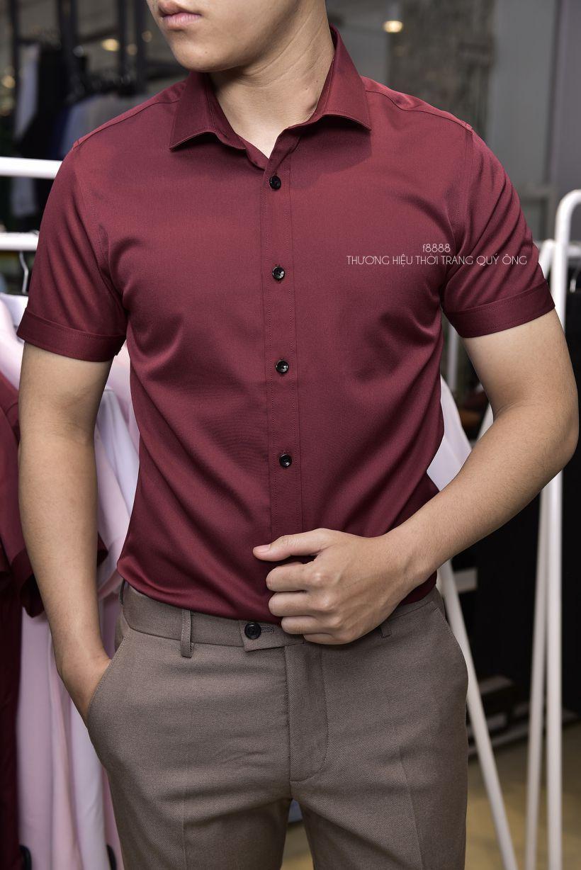 Áo sơ mi nam Cộc Tay Đỏ Đô Vải Trượt Cao cấp(Hàng Sơ mi Ngắn Tay Mới)