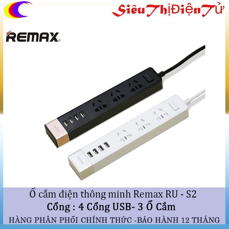 Ổ cắm điện Remax RU - S2 đa năng có 4 cổng USB và 3 ổ điện