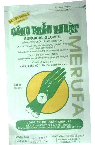 Găng tay phẫu thuật đã tiệt trùng merufa hộp 50 đôi
