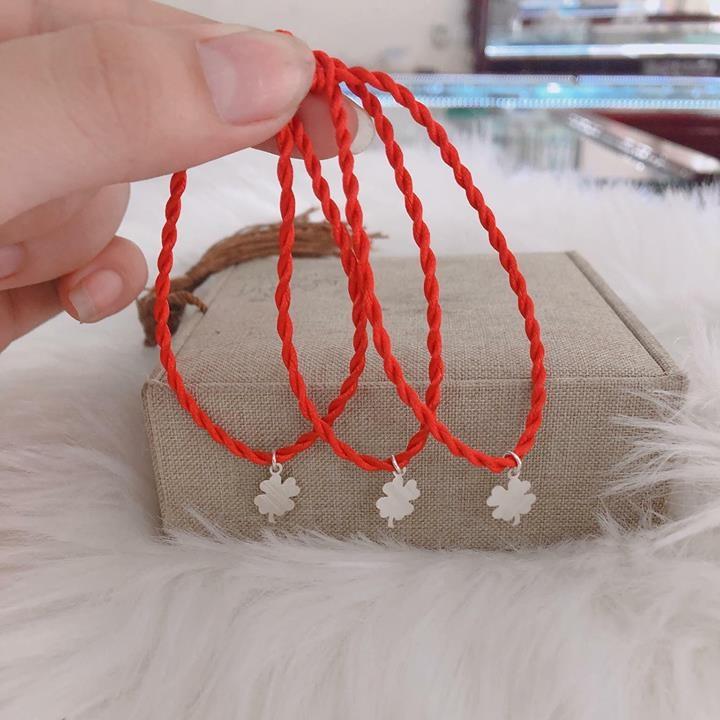 Vòng chỉ đỏ cỏ 4 lá may mắn. bạc bsj - vcd04