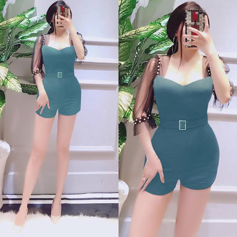 Jumpsuit - Đồ bay ngắn cúp ngực tay phối lưới đầy quyến rũ