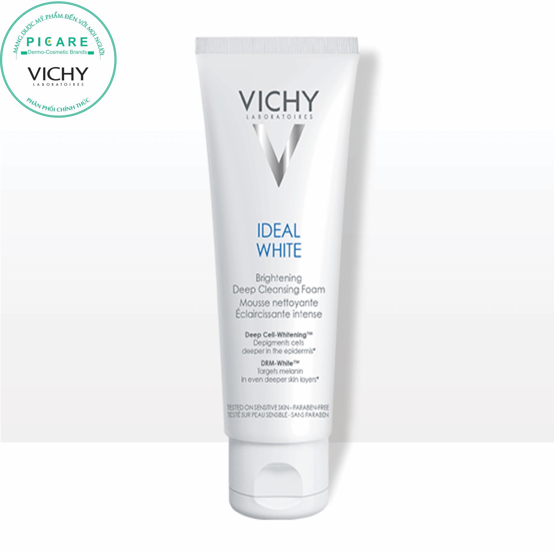 [GIẢM 20K ĐƠN 399K] Vichy Sữa rửa mặt tạo bọt dưỡng trắng da Ideal White Brightening Deep Cleansing Foam 100ml