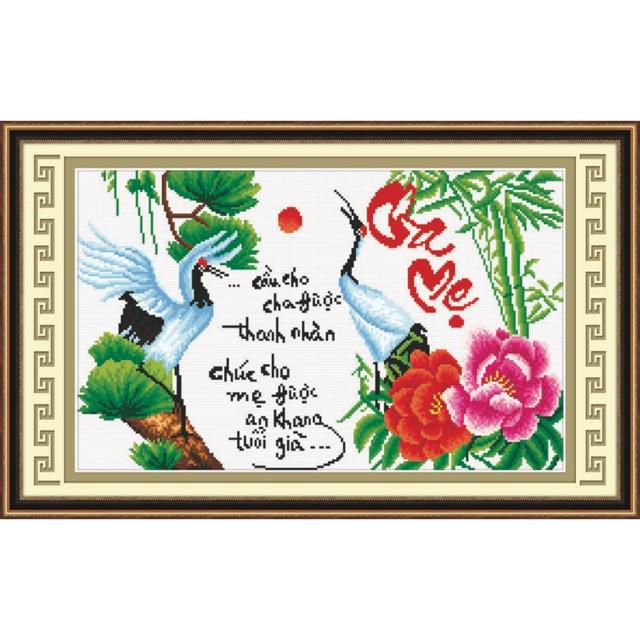 Tranh thêu chữ thập Cha mẹ hạc mẫu đơn tre Ailuo AL51419
