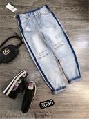 Quần Jeans Nữ Dạng Baggy Phối Sọc Cao Cấp OHS3038