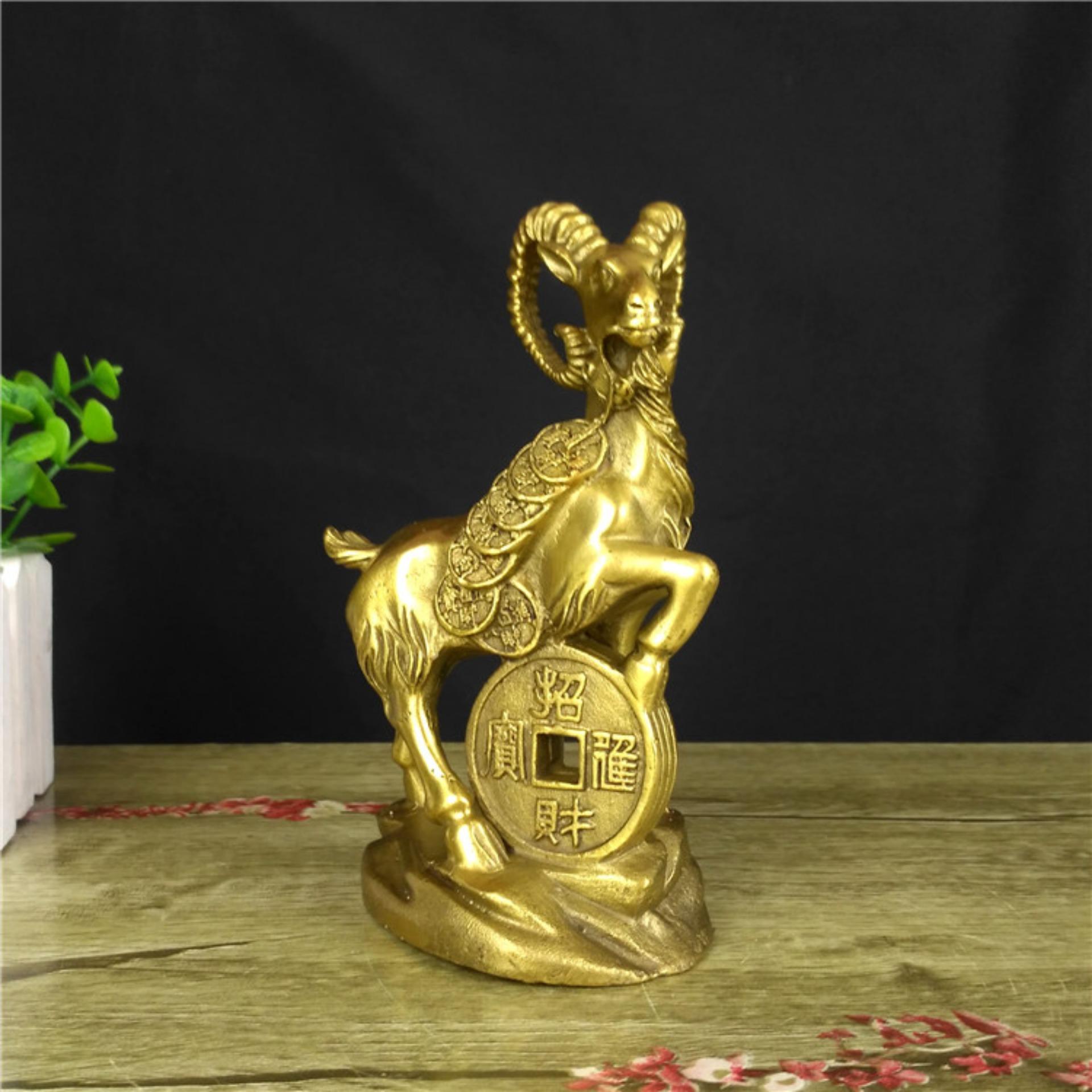 Tượng Dê tiền vàng - Chất liệu bằng đồng thau nặng 800g cao 16cm