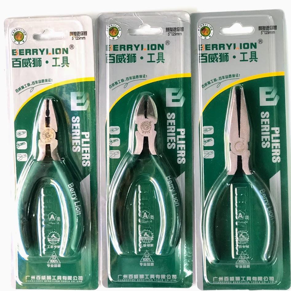 COMBO 3 cây kềm điện, nhọn, cắt 5 /125mm BERRYLION (xanh lá)
