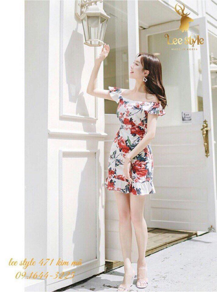 Đầm xòe hoa cánh tay tiên phối bèo cao cấp