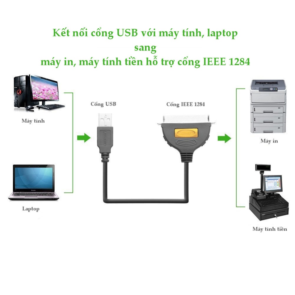 Dây máy in USB sang IEEE1284 Parallel 1m UGREEN CR124 30226 Dây máy in USB sang IEEE1284 Parallel 1m UGREEN CR124 30226