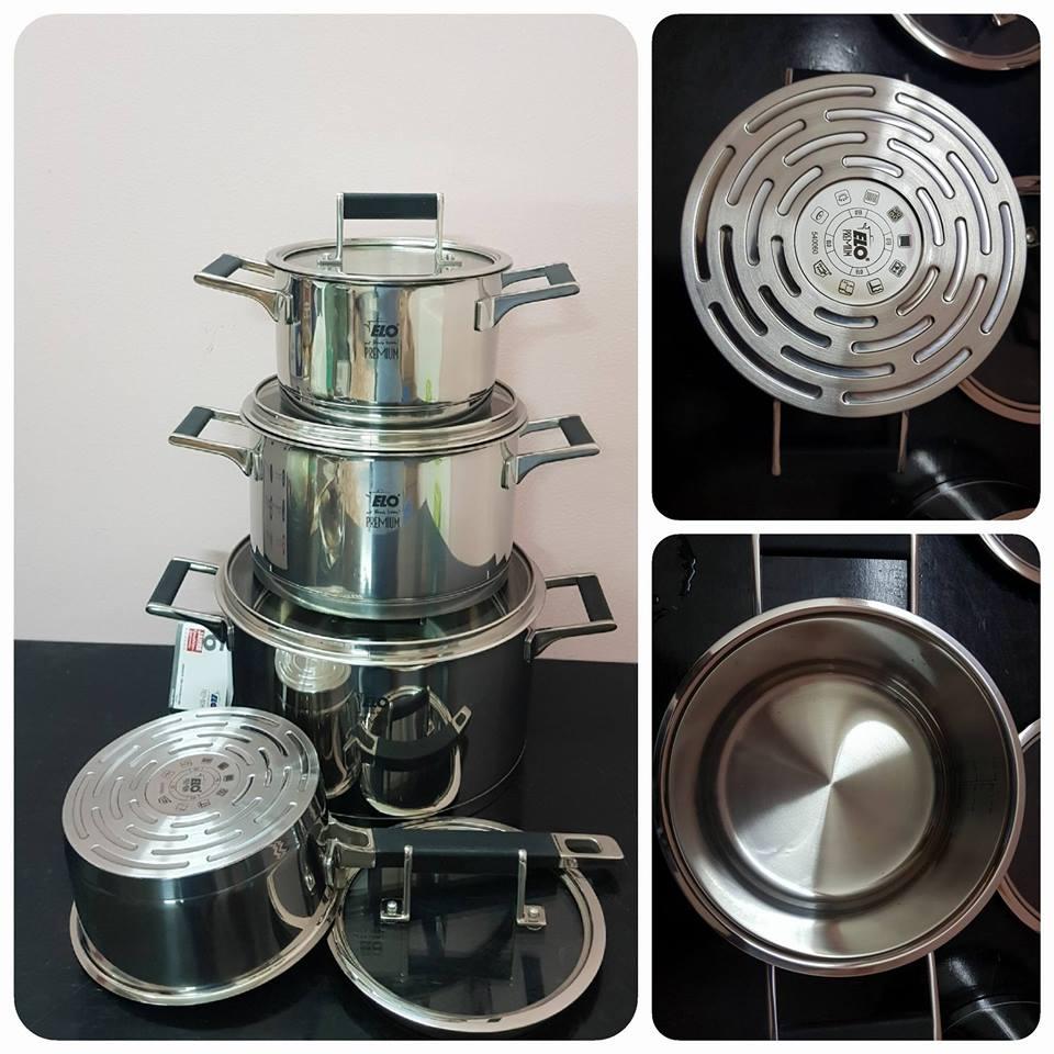 Bộ Nồi Inox Đáy Từ Elo Premium Skandinavia 4 chiếc.thương hiệu ĐỨC. tặng (1 chảo fivestar 24cm hoặc 1 xửng hấp inox Fivestar 24cm)