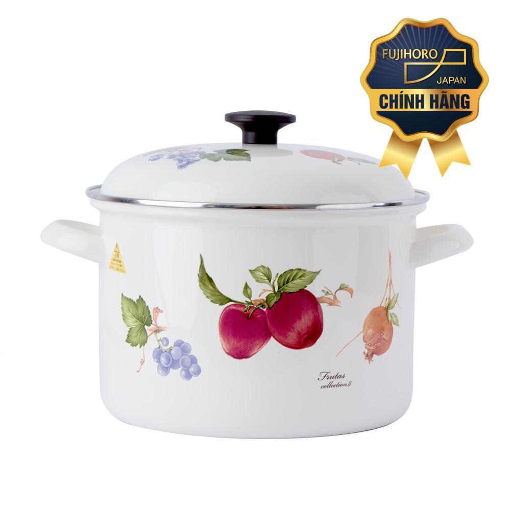 Nồi tráng men Nhật Bản cao cấp Fujihoro 16/18/20/22CM- sử dụng bếp từ.họa tiết TRÁI CÂY..nhập khẩu THÁI LAN.Tặng 5 muỗng inox