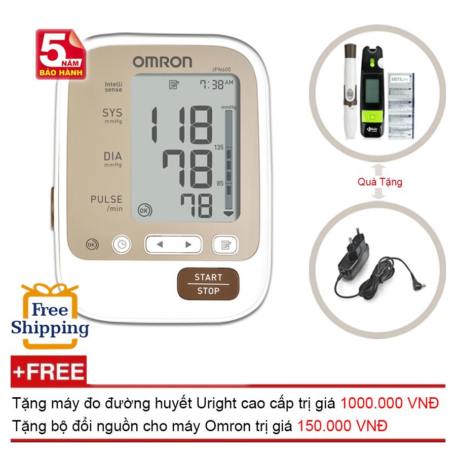 Máy Đo Huyết Áp Bắp Tay Omron jpn600 + Tặng Bộ Đổi Nguồn + Máy đo đường huyết Uright TD 0- 4265 (OEM)