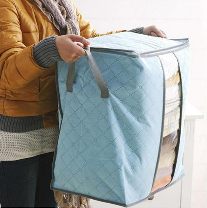 Bộ 2 Túi Vải Đựng Chăn Màn, Quần Áo Vải Không Dệt Chống Thấm, Có Tay Cầm Có Thể Xếp Gọn Tiện Lợi 30x60x40cm