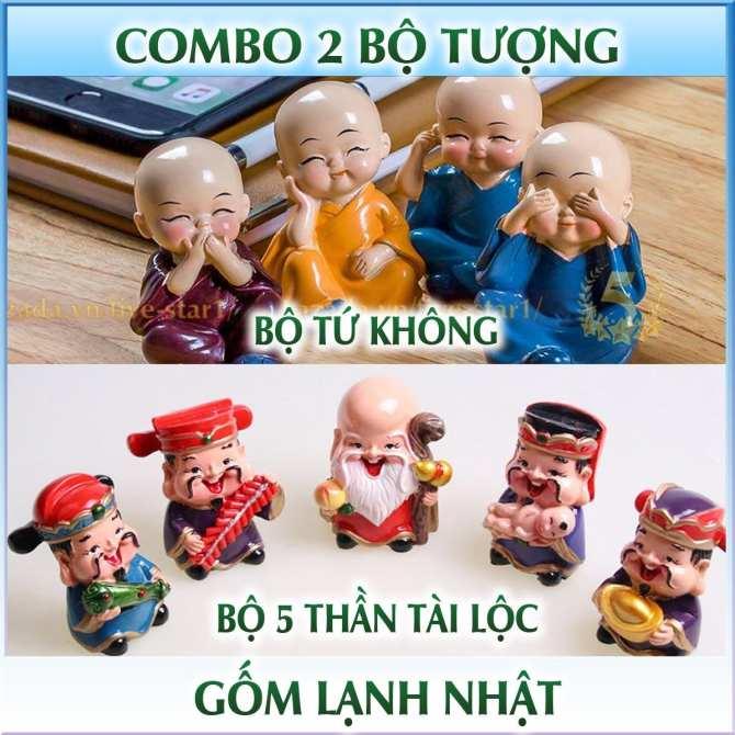 Combo 2 bộ tượng trang trí: Chú tiểu tứ không ngộ nghĩnh + 5 Thần tài phát lộc. Cam kết hàng chất lượng giá tốt.