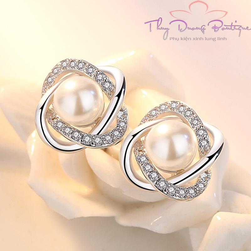 Bông tai hoa hồng ngọc trai đính đá atb002