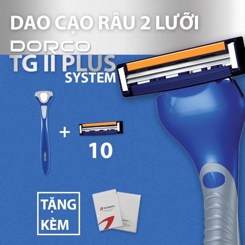 Dao cạo râu 2 lưỡi DORCO TG-II Plus System + 10 đầu thay thế  + Tặng 01 sổ ghi chép DORCO giá rẻ
