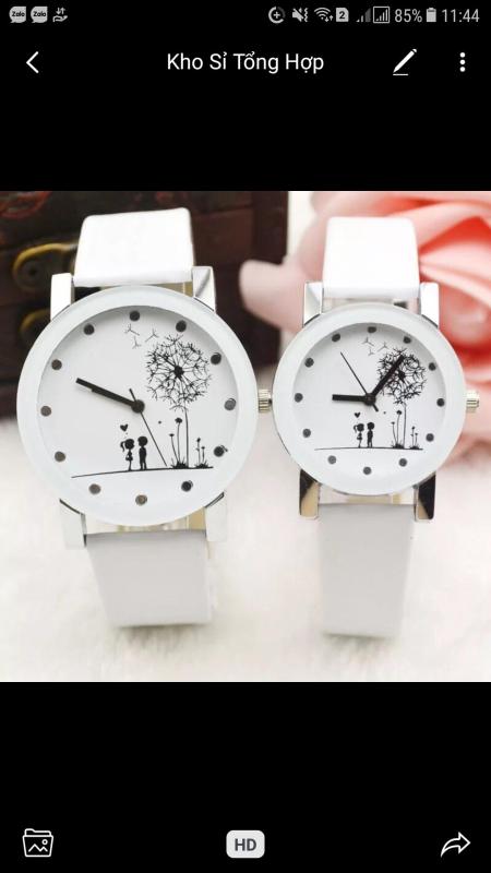 Đồng hồ cặp dây da Cặp Tình Nhân Siêu Lãng Mạn (Dây Trắng, Mặt Trắng) bán chạy