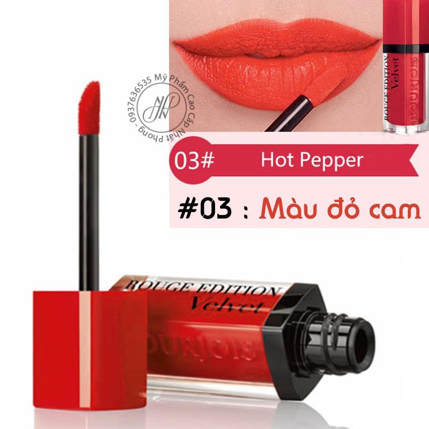 Son kem lì Bourjois Rouge Edition Velvet 7.7ml màu 03 - Hot Pepper - Màu đỏ cam- Pháp