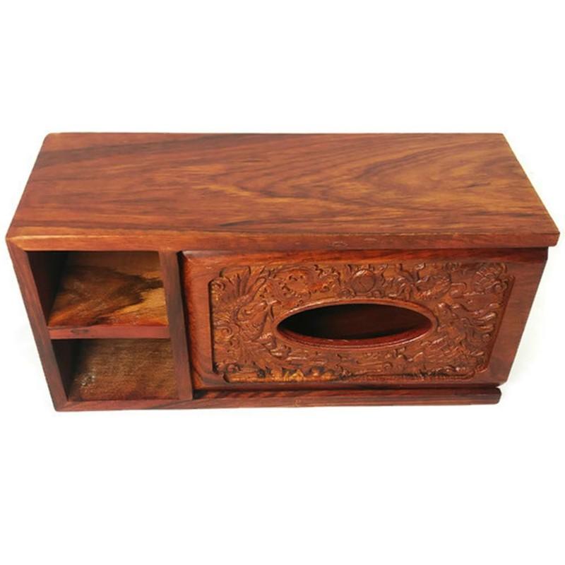 Hộp đựng giấy ăn chữ nhật bằng gỗ điêu khắc cao cấp 3 ngăn