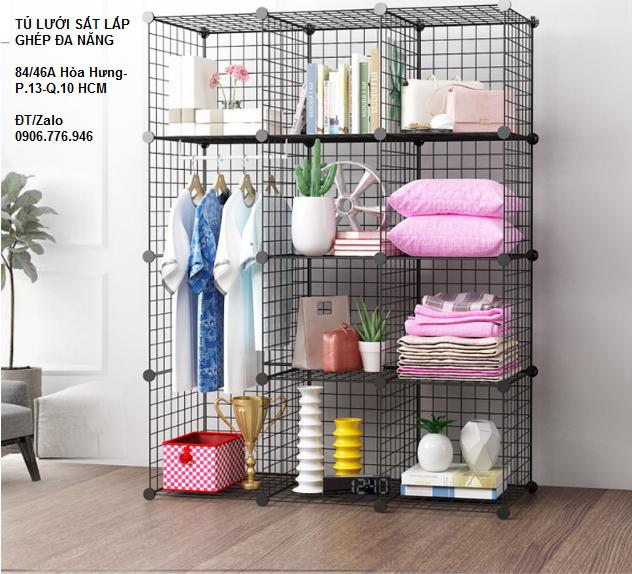 KỆ SẮT DẠNG LƯỚI LẮP GHÉP - CAO 1.4 DÀI 1.05 RỘNG 35CM - KỆ SÁCH - KỆ ĐỒ - TREO QUẦN ÁO - TẶNG THANH TREO QUẦN ÁO