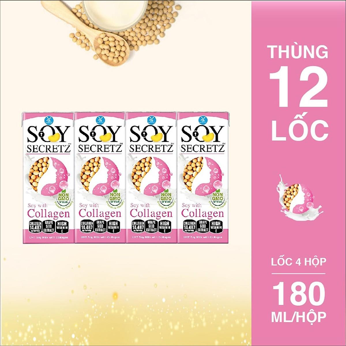 Thùng 48 Hộp Sữa Đậu Nành Collagen Soy Secretz 180ml Hộp
