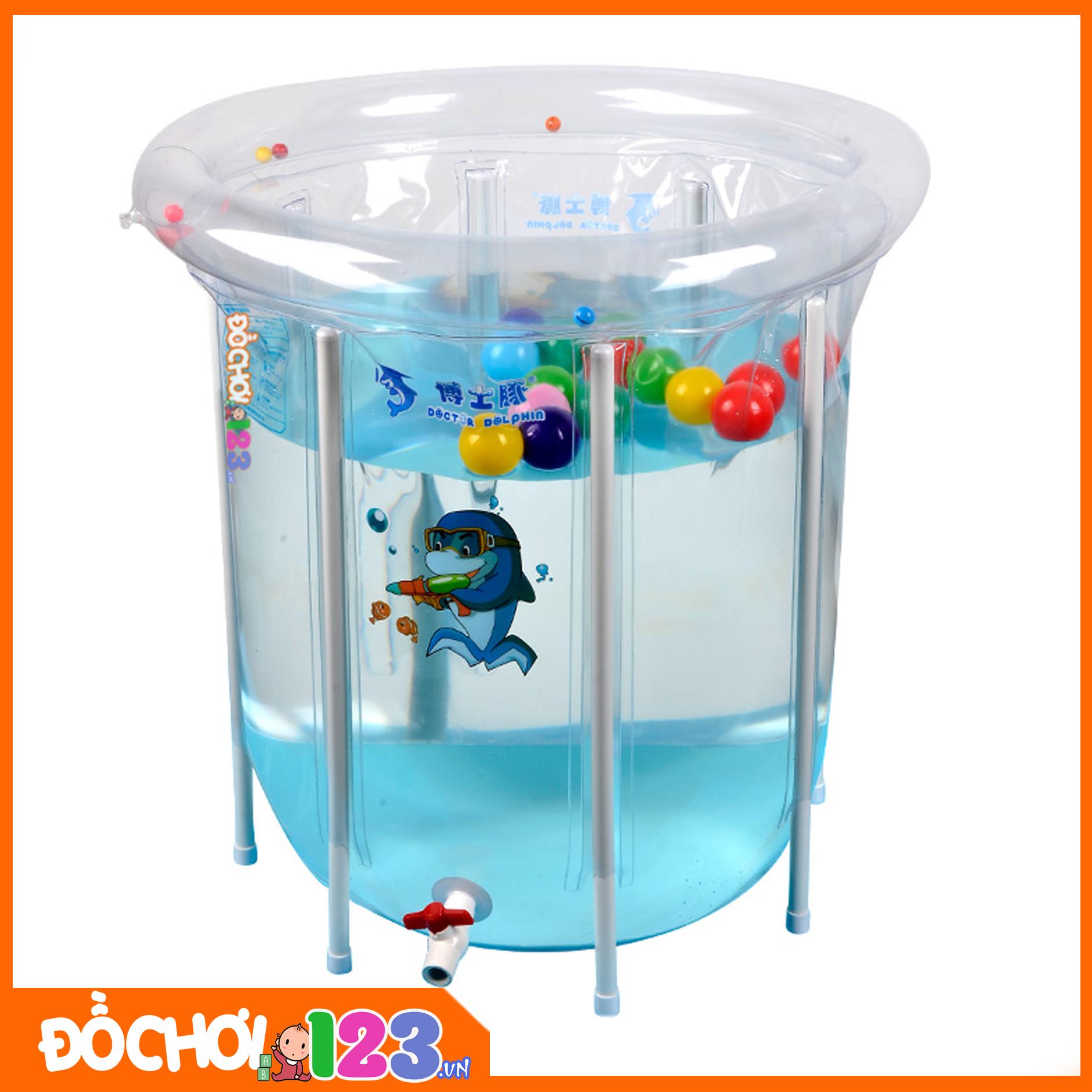 Bể bơi phao thành cao trong suốt Doctor Dolphin 80x80cm + Tặng phao cổ
