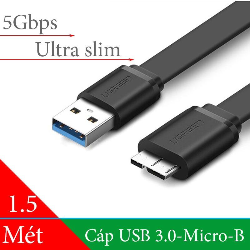 Cáp usb 3.0 micro-b dẹt mỏng dùng cho ổ cứng di động, samsung not-3/s5 loại ngắn 1.5 mét ugreen 10810