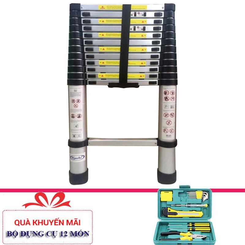Thang nhôm xếp 3,8m Kachi 13 đốt + Tặng bộ dụng cụ 12 món