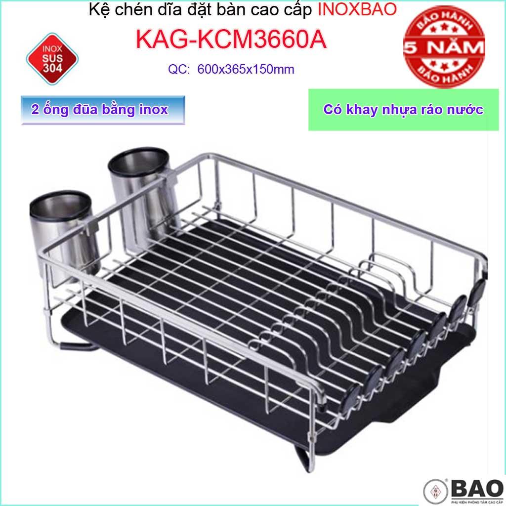 Kệ úp chén dĩa đa năng inox bảo kag-kcm3660a, giá đựng bát đĩa đặt bàn sus304 dập đặc cao cấp 60cm kèm 2 ống đũa siêu bền