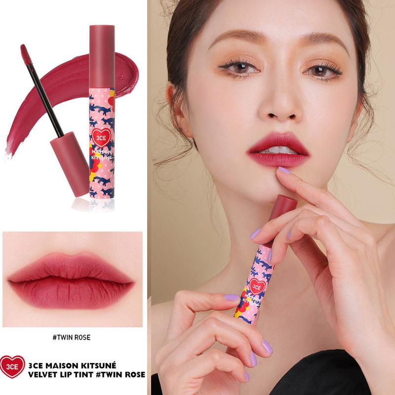 Son kem lì 3CE Maison Kitsune Velvet Lip Tint #Twin Rose – Đỏ mận chín